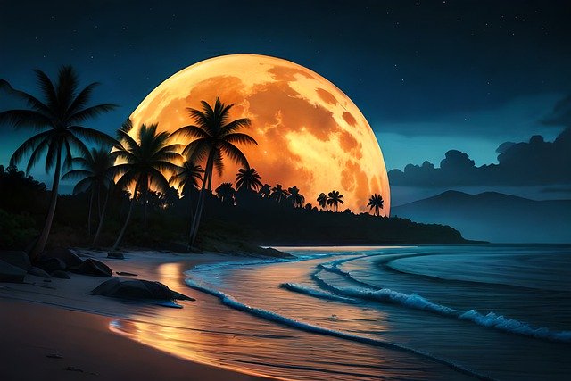 Free download moon trees beach coconut tropical free picture to be edited with GIMP free online image editor
