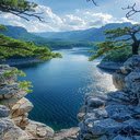 Mountains, forests and sea water Wallpaper  screen for extension Chrome web store in OffiDocs Chromium