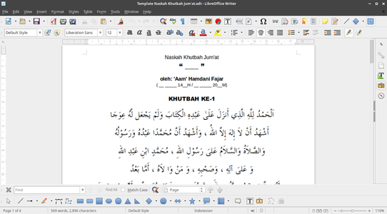 Free template Naskah Khutbah Jumat berlaku untuk LibreOffice, OpenOffice, Microsoft Word, Excel, Powerpoint dan Office 365