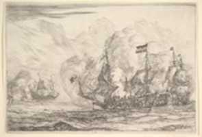 Muat turun percuma Naval Encounter dengan Tiga Kapal di Kanan, dari Naval Battles (Nieuwe Scheeps Batalien), gambar atau gambar percuma plat 7 untuk diedit dengan editor imej dalam talian GIMP