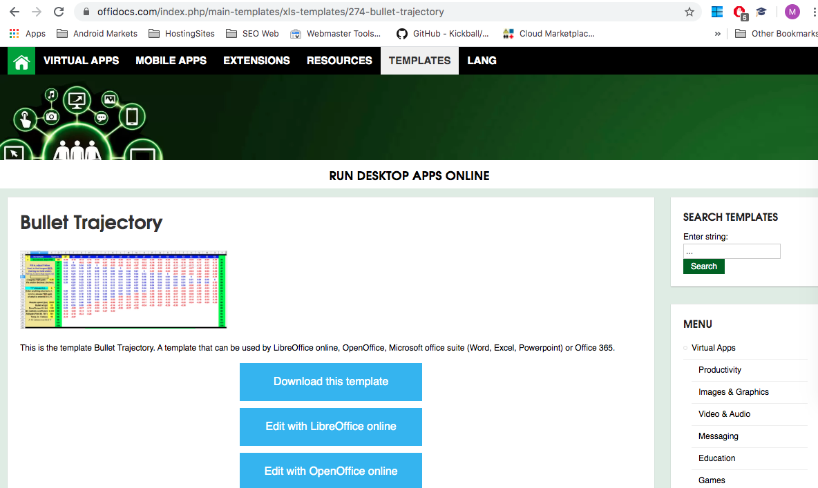 Використовуйте безкоштовні шаблони Microsoft Excel з OffiDocs