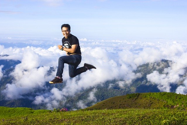 Free download only jump mountain be happy person free picture to be edited with GIMP free online image editor