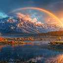 photorealistic rainbow with countryside nature landscape  screen for extension Chrome web store in OffiDocs Chromium