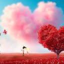 Pink tree and pink clouds  screen for extension Chrome web store in OffiDocs Chromium