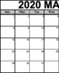 Download grátis Printable March 2020 Calendar DOC, XLS ou PPT template grátis para ser editado com LibreOffice online ou OpenOffice Desktop online