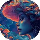 psychedelic girl illustration  screen for extension Chrome web store in OffiDocs Chromium