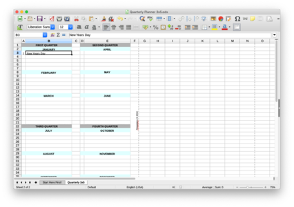 Modèle gratuit Quarterly Planner, 3X5 Vertical valable pour LibreOffice, OpenOffice, Microsoft Word, Excel, Powerpoint et Office 365