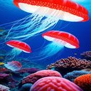 Red jellyfish wallpaper  screen for extension Chrome web store in OffiDocs Chromium