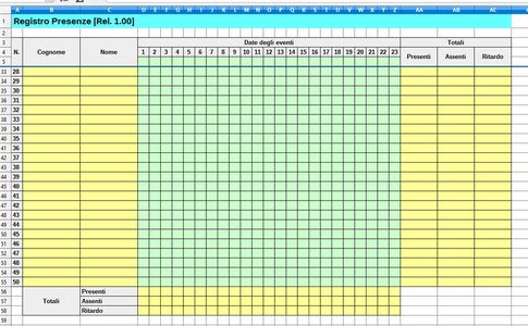 Безкоштовно завантажте шаблон Registro Presenze DOC, XLS або PPT, який можна безкоштовно редагувати за допомогою LibreOffice онлайн або OpenOffice Desktop онлайн