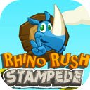 Rhino Rush Stampede Game Smash Obstacles and Upgrade Your Rhino!  screen for extension Chrome web store in OffiDocs Chromium