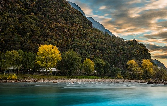 Free download river mountain autumn yellow leaves free picture to be edited with GIMP free online image editor