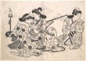 Free download Samurai and Courtesan Seated; A Servant Beside Them free photo or picture to be edited with GIMP online image editor