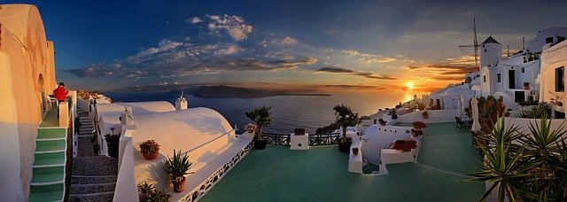 Descarga gratis santorin grecia ia panorama puesta de sol imagen gratis para editar con el editor de imágenes en línea gratuito GIMP
