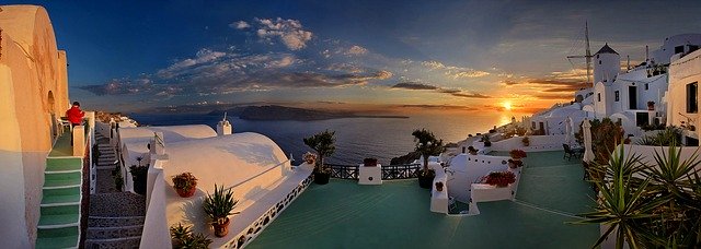 Free download santorin greece ia panorama sunset free picture to be edited with GIMP free online image editor