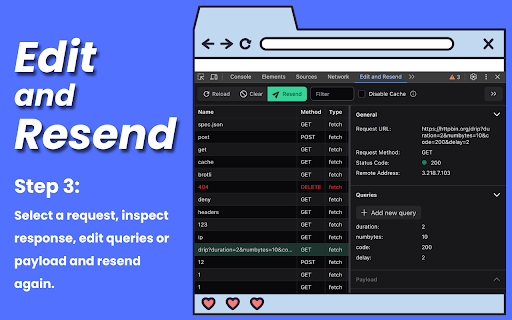 [Experiment] Edit and Resend: Ajax Request Debugger in Chrome DevTools  from Chrome web store to be run with OffiDocs Chromium online