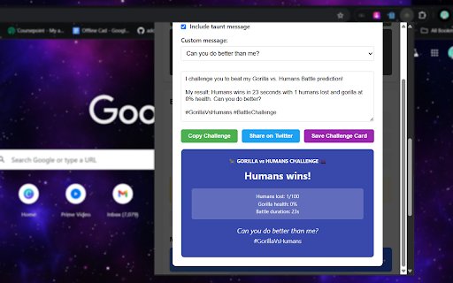 1 Gorilla vs 100 Humans  from Chrome web store to be run with OffiDocs Chromium online