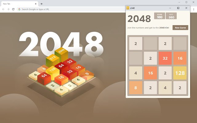 Trò chơi xếp hình 2048 từ cửa hàng Chrome trực tuyến sẽ được chạy với OffiDocs Chromium trực tuyến