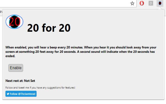 OffiDocs Chromium çevrimiçi ile çalıştırılacak Chrome web mağazasından 20'ye 20 Göz sağlığı hatırlatıcısı