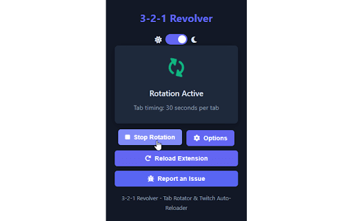 3 2 1 Revolver Tab Rotator Twitch Auto Reloader from Chrome web store to be run with OffiDocs Chromium online 3 2 1 Revolver Tab Rotator Twitch Auto Reloader from Chrome web store to be run with OffiDocs Chromium online