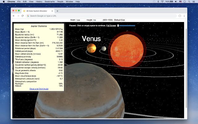3D Solar System Simulator van de Chrome-webwinkel om online met OffiDocs Chromium te draaien