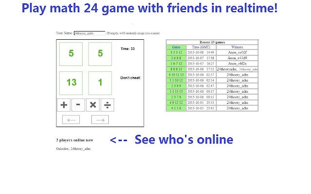 4 Numbers game Live!  from Chrome web store to be run with OffiDocs Chromium online