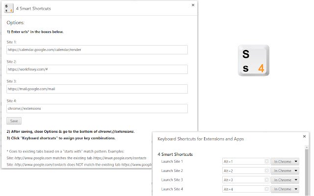 4 Smart Shortcuts  from Chrome web store to be run with OffiDocs Chromium online
