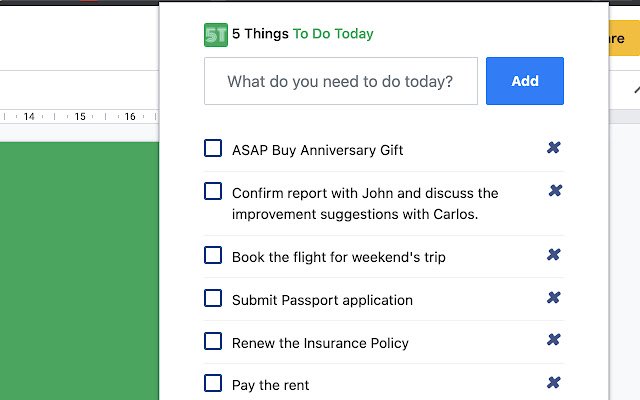 5 Things To Do Today  from Chrome web store to be run with OffiDocs Chromium online