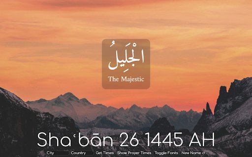 99 Names of Allah + Prayer Times Homepage  from Chrome web store to be run with OffiDocs Chromium online