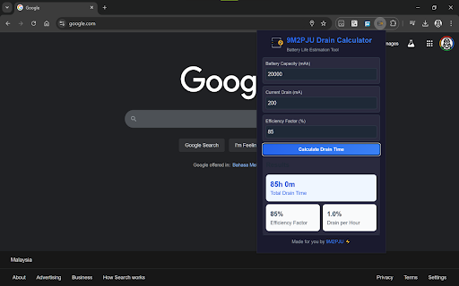9M2PJU Drain Calculator  from Chrome web store to be run with OffiDocs Chromium online