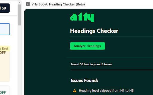a11y Boost: Heading Checker (Beta) from Chrome web store to be run with OffiDocs Chromium online a11y Boost: Heading Checker (Beta) from Chrome web store to be run with OffiDocs Chromium online