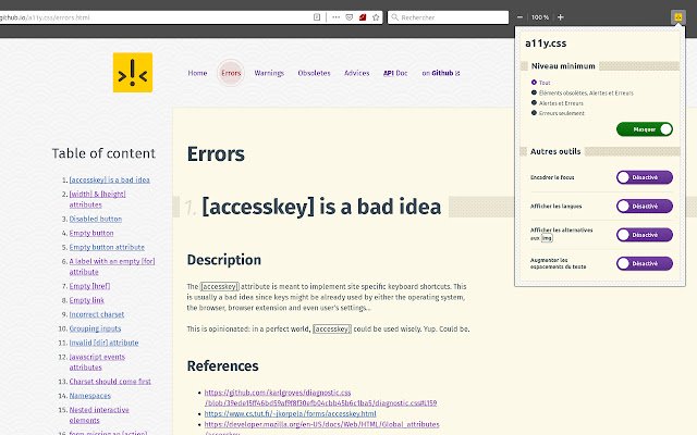 a11y.css dari toko web Chrome untuk dijalankan dengan OffiDocs Chromium online