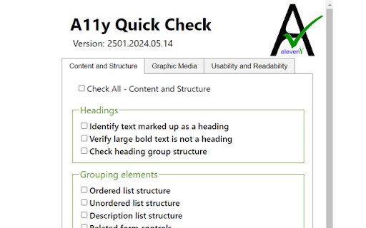A11y quick check  from Chrome web store to be run with OffiDocs Chromium online