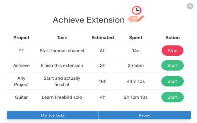Achieve Simplest time tracker ever  from Chrome web store to be run with OffiDocs Chromium online