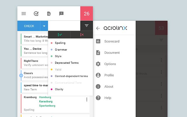 Acrolinx for Chrome  from Chrome web store to be run with OffiDocs Chromium online