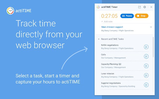 Chrome 网上商店的 actiTIME 时间跟踪项目管理将与 OffiDocs Chromium 在线一起运行