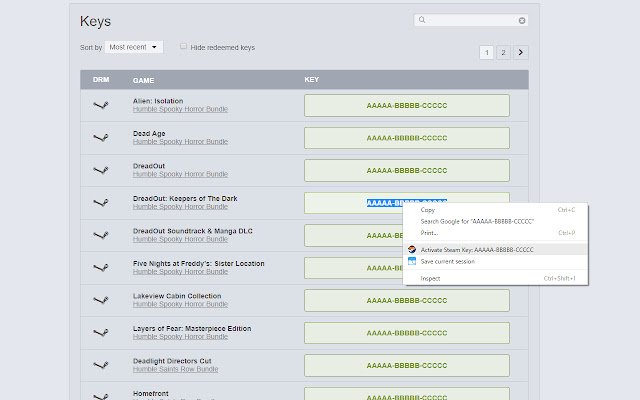 Activate Steam Key from Context Menu  from Chrome web store to be run with OffiDocs Chromium online