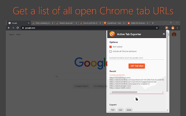 Active Tab Exporter pentru Chrome din magazinul web Chrome va fi rulat cu OffiDocs Chromium online