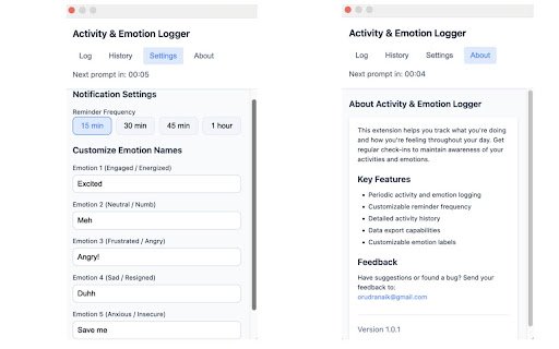 Activity  Emotion Logger  from Chrome web store to be run with OffiDocs Chromium online