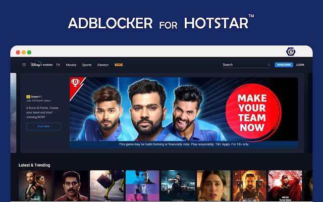 Adblocker für Hotstar aus dem Chrome-Webshop, der mit OffiDocs Chromium online ausgeführt werden kann