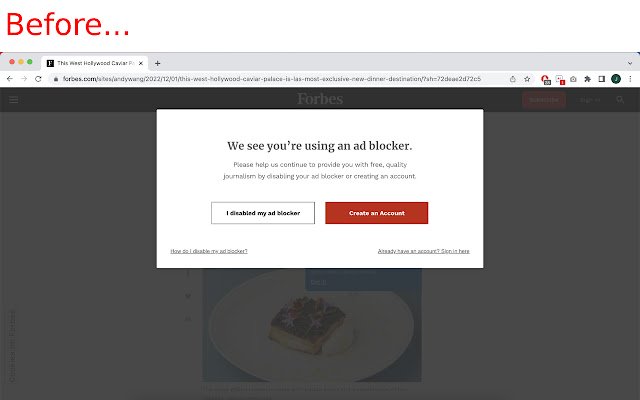 Уведомление об удалении блокировщика рекламы из интернет-магазина Chrome для запуска с OffiDocs Chromium онлайн