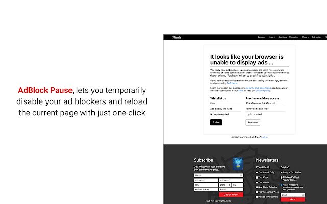 AdBlock Pauze vanuit de Chrome-webwinkel om te worden uitgevoerd met OffiDocs Chromium online