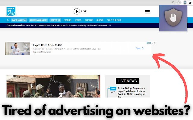 AdBlock Shield daripada kedai web Chrome untuk dijalankan dengan OffiDocs Chromium dalam talian