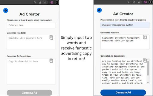 Ad Copy Pasta Writer  from Chrome web store to be run with OffiDocs Chromium online