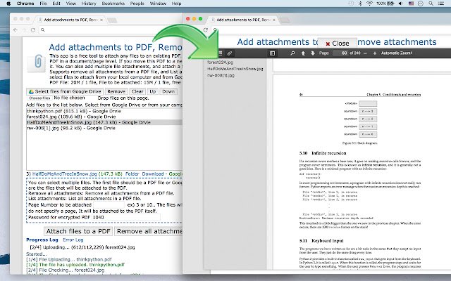PDF への添付ファイルの追加、OffiDocs Chromium オンラインで実行する Chrome ウェブストアからの添付ファイルの削除