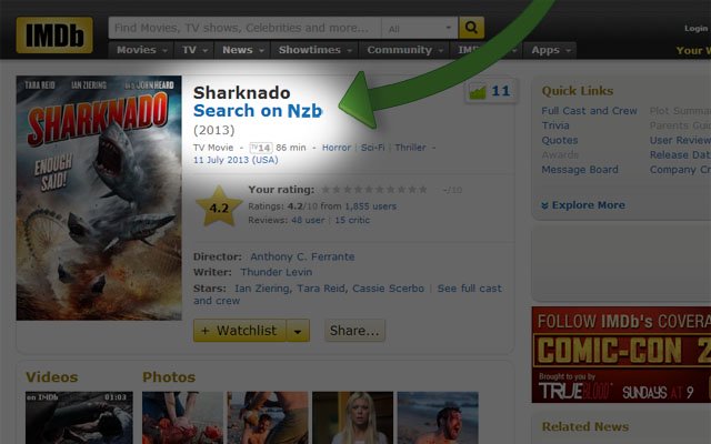 أضف رابط بحث Nzb إلى IMDb من متجر Chrome الإلكتروني ليتم تشغيله باستخدام OffiDocs Chromium عبر الإنترنت