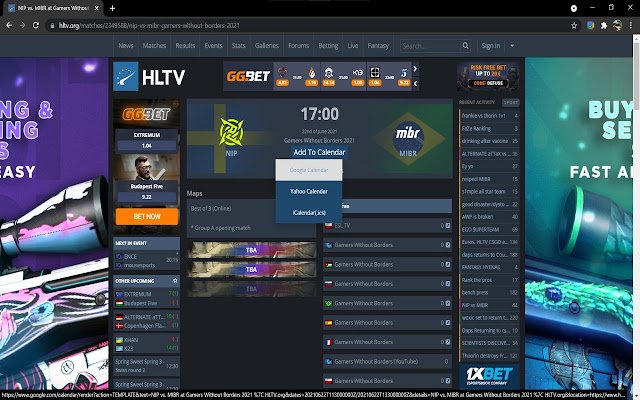 AddToCalendar for HLTV.org  from Chrome web store to be run with OffiDocs Chromium online