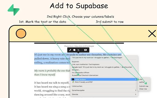 Add to Supabase  from Chrome web store to be run with OffiDocs Chromium online