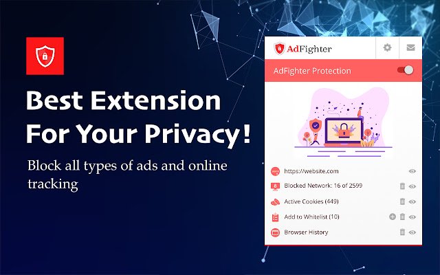 AdFighterFaster ، أكثر أمانًا وأكثر ذكاءً مانع الإعلانات من متجر Chrome الإلكتروني ليتم تشغيله باستخدام OffiDocs Chromium عبر الإنترنت