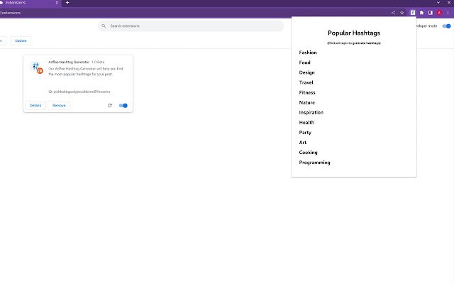 Adflee Hashtag Generater จาก Chrome เว็บสโตร์ที่จะรันด้วย OffiDocs Chromium ออนไลน์
