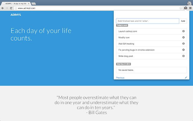 ADIMYL A Day In MY Life  from Chrome web store to be run with OffiDocs Chromium online